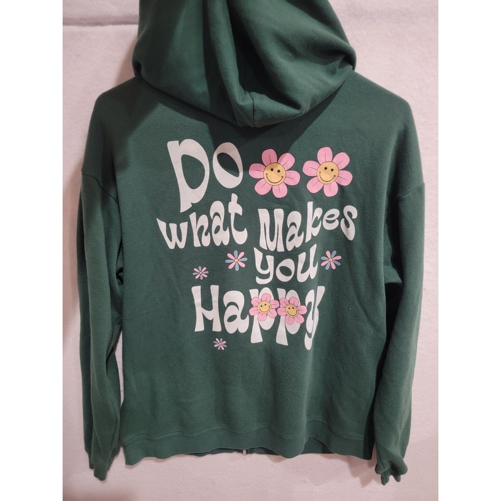 Tillys‎ Full Tilt Green "Happy Day" Graphic Zip Up Hoodie Women's Medium